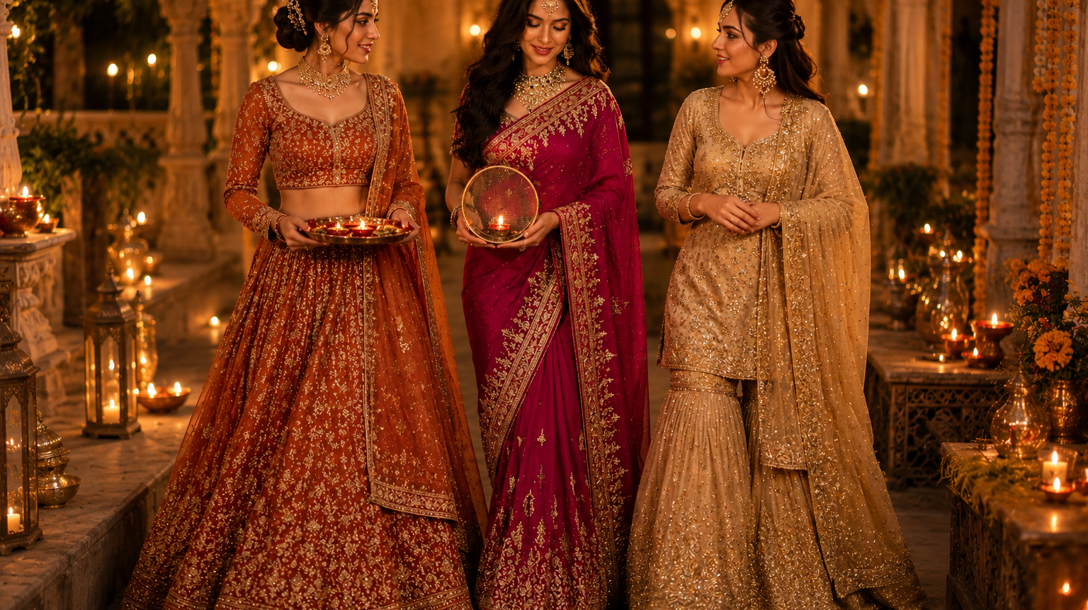 Karwa Chauth Outfit Ideas: Sharara, Lehenga & Saree Looks