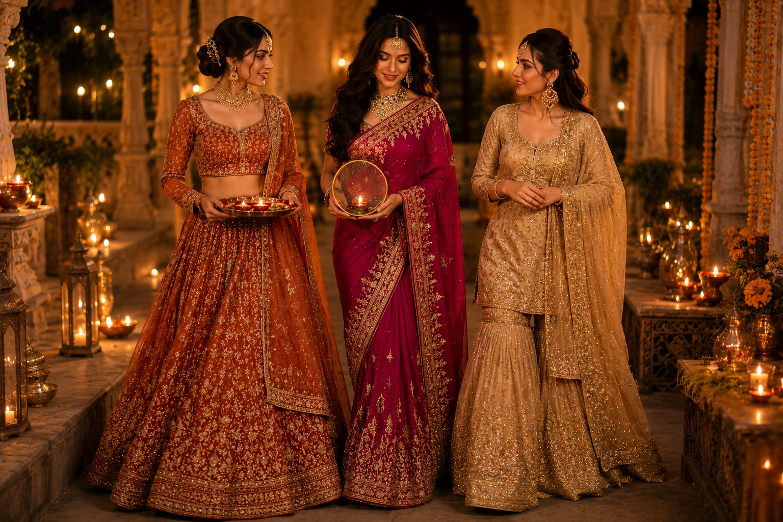 Karwa Chauth Outfit Ideas: Sharara, Lehenga & Saree Looks